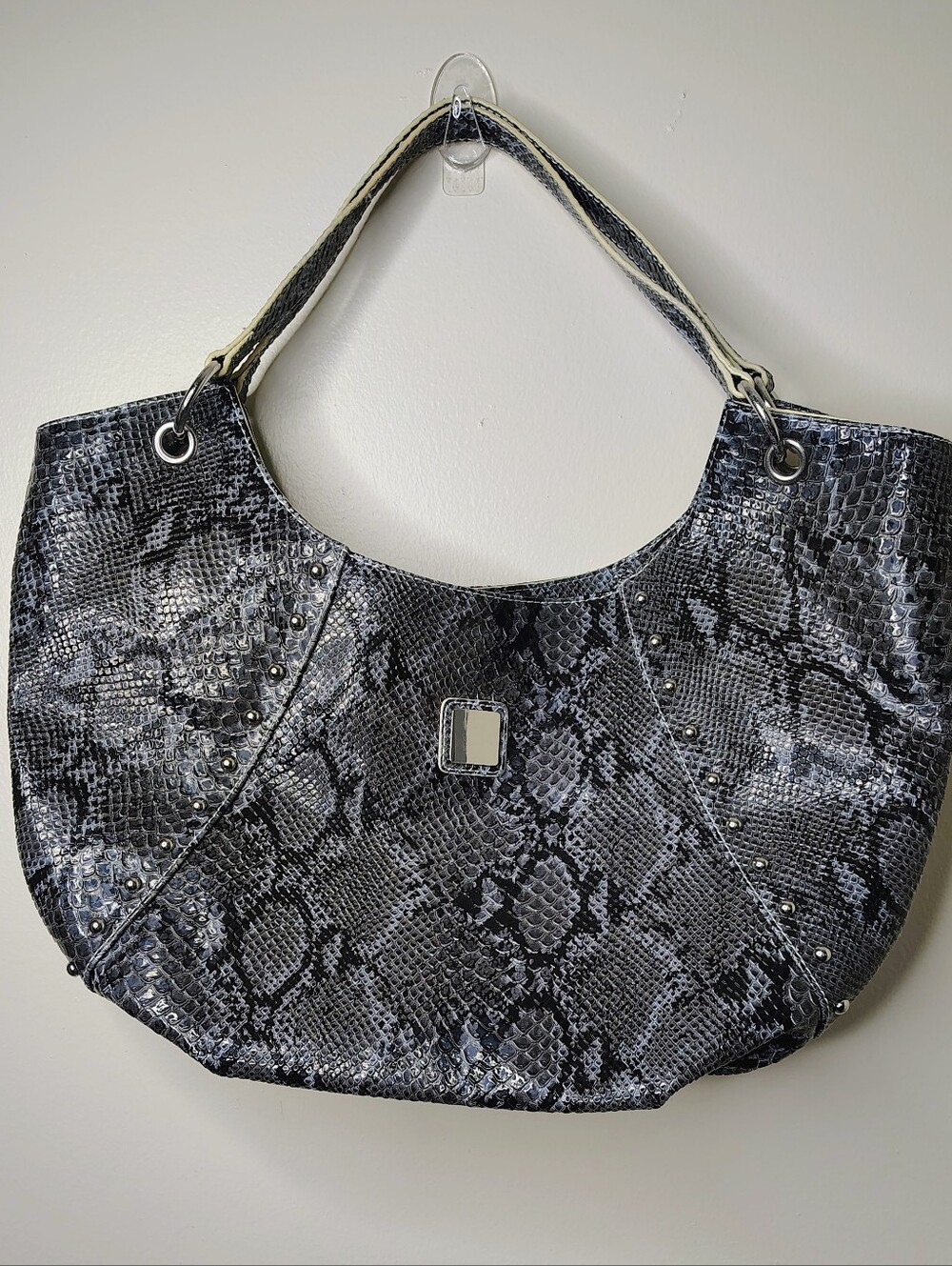 Gray Snakeskin Print Hobo Handbag Large Tote Purse w/ Detachable Crossbody Strap